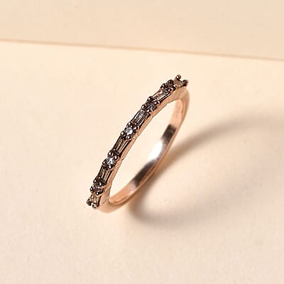 Natural Champagne Diamond Band Ring in Vermeil Rose Gold Over Sterling Silver (Size 10.0) 0.25 ctw