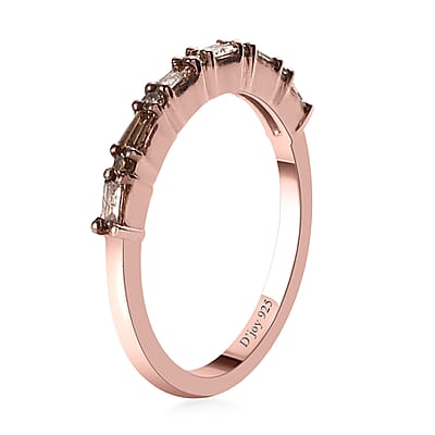 Natural Champagne Diamond Band Ring in Vermeil Rose Gold Over Sterling Silver (Size 10.0) 0.25 ctw