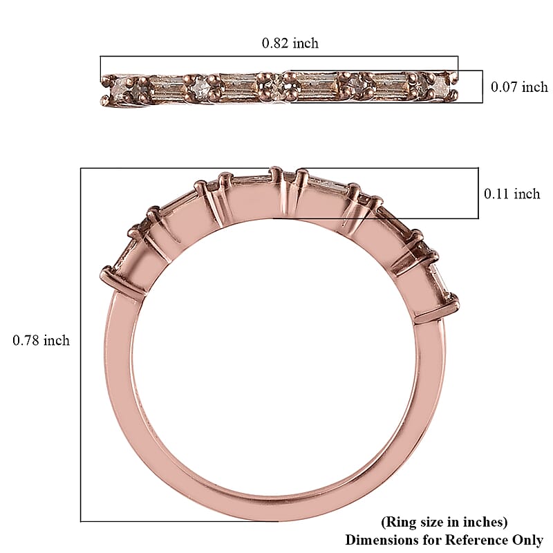 Natural Champagne Diamond Band Ring in Vermeil Rose Gold Over Sterling Silver (Size 10.0) 0.25 ctw