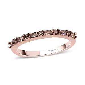 Natural Champagne Diamond Band Ring in Vermeil Rose Gold Over Sterling Silver (Size 5.0) 0.25 ctw