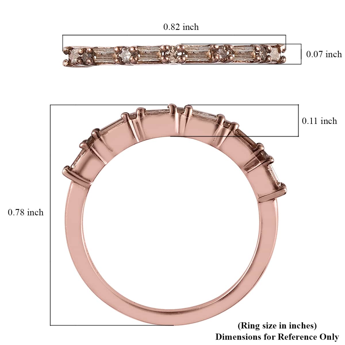 Natural Champagne Diamond Band Ring in Vermeil Rose Gold Over Sterling Silver (Size 7.0) 0.25 ctw image number 5