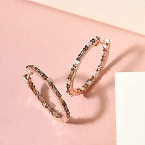 Natural Champagne Diamond Hoop Earrings in Vermeil Rose Gold Over Sterling Silver 1.00 ctw