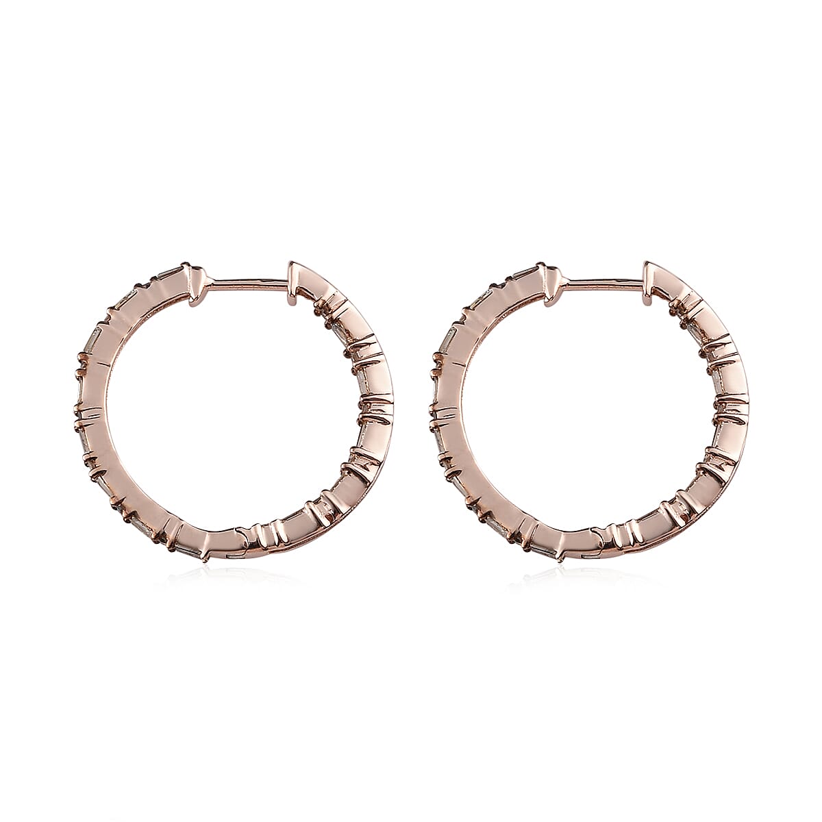 Natural Champagne Diamond Hoop Earrings in Vermeil Rose Gold Over Sterling Silver 1.00 ctw image number 3