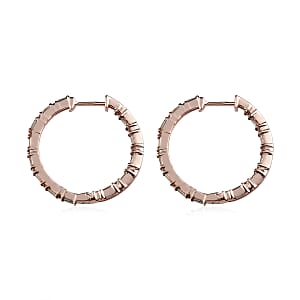 Natural Champagne Diamond Hoop Earrings in Vermeil Rose Gold Over Sterling Silver 1.00 ctw