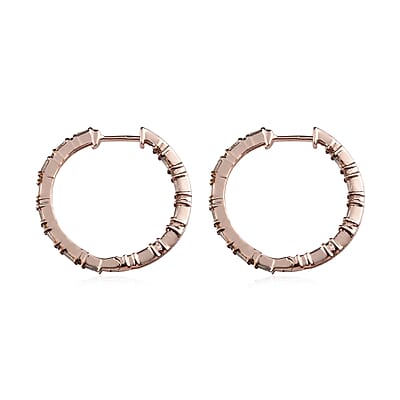 Natural Champagne Diamond Hoop Earrings in Vermeil Rose Gold Over Sterling Silver 1.00 ctw