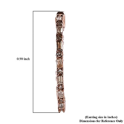 Natural Champagne Diamond Hoop Earrings in Vermeil Rose Gold Over Sterling Silver 1.00 ctw