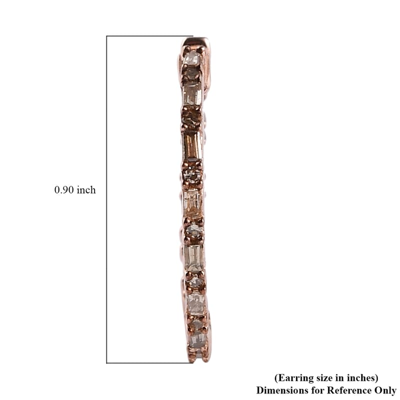 Natural Champagne Diamond Hoop Earrings in Vermeil Rose Gold Over Sterling Silver 1.00 ctw