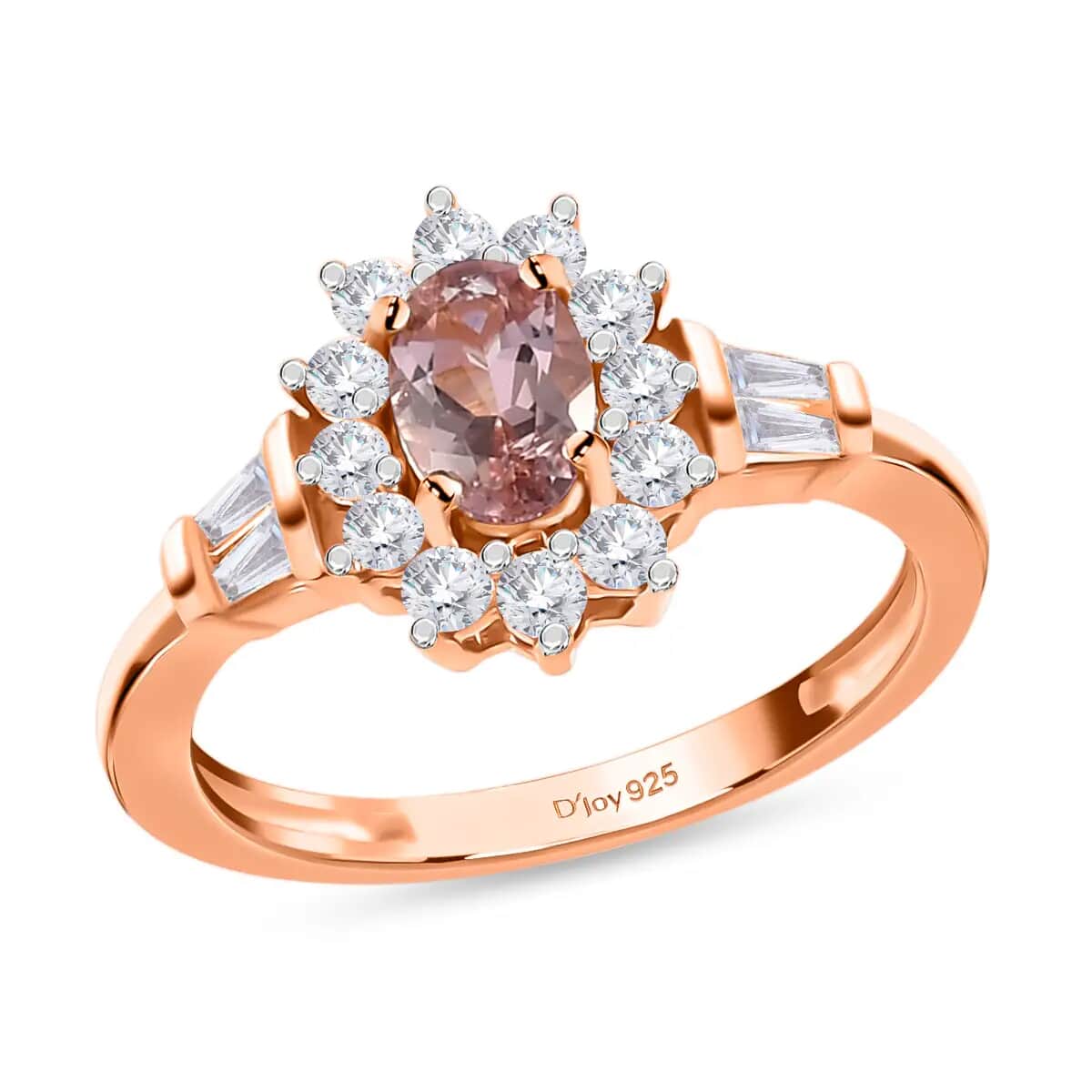 Natural Blush Tourmaline and Natural White Zircon Ring in Vermeil Rose Gold Over Sterling Silver 1.00 ctw image number 0