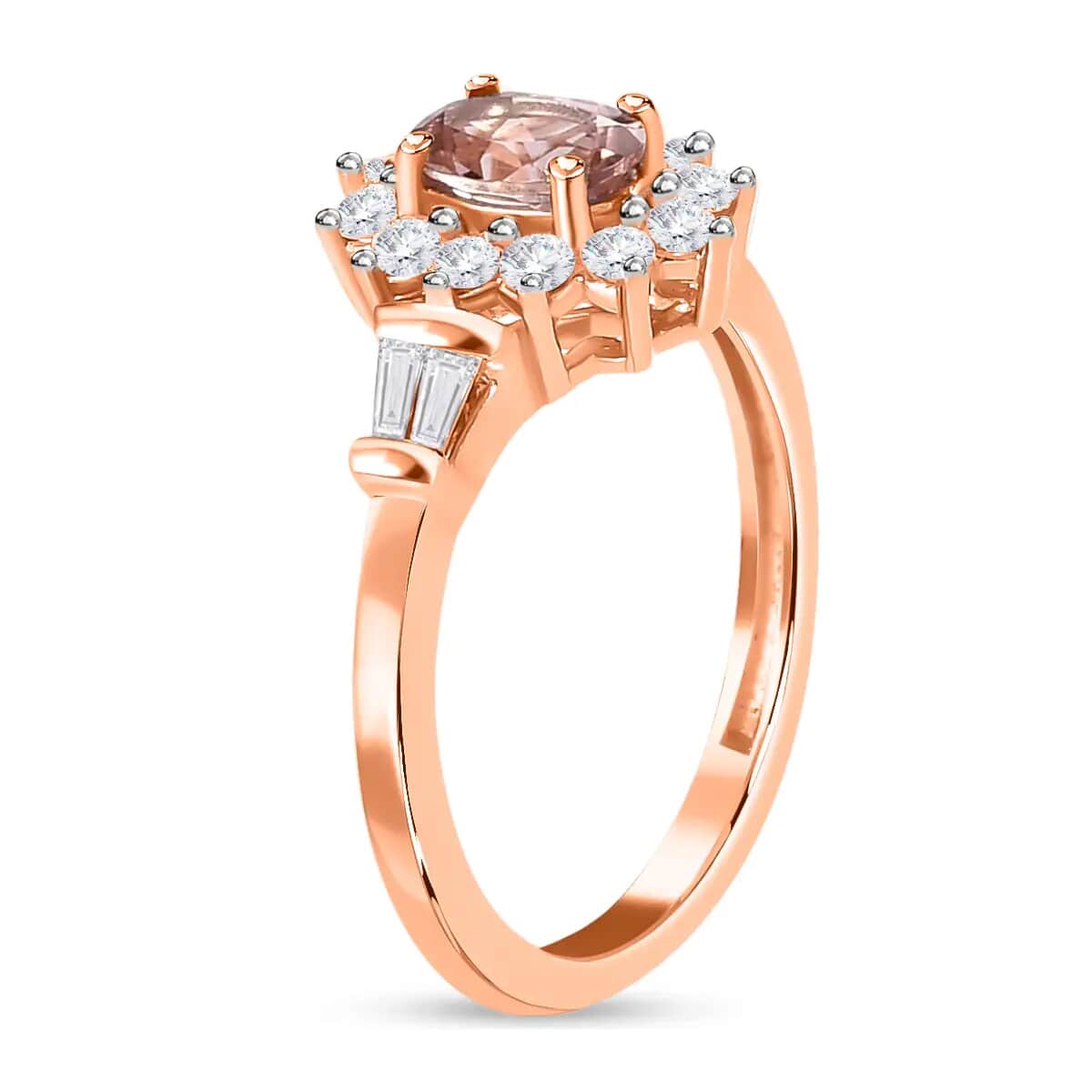 Natural Blush Tourmaline and Natural White Zircon Ring in Vermeil Rose Gold Over Sterling Silver 1.00 ctw image number 3