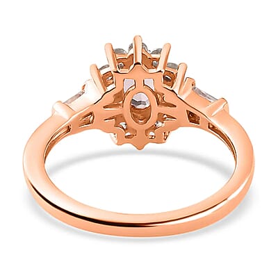 Blush Tourmaline Halo Ring, Sunburst Halo Ring, Tourmaline Ring, White Zircon Accent Ring, Vermeil RG Over Sterling Silver Ring, Wedding Ring 1.00 ctw