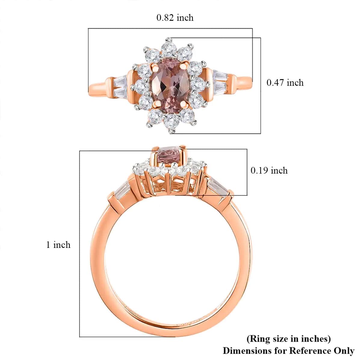 Natural Blush Tourmaline and Natural White Zircon Ring in Vermeil Rose Gold Over Sterling Silver 1.00 ctw image number 6