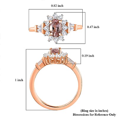Blush Tourmaline Halo Ring, Sunburst Halo Ring, Tourmaline Ring, White Zircon Accent Ring, Vermeil RG Over Sterling Silver Ring, Wedding Ring 1.00 ctw