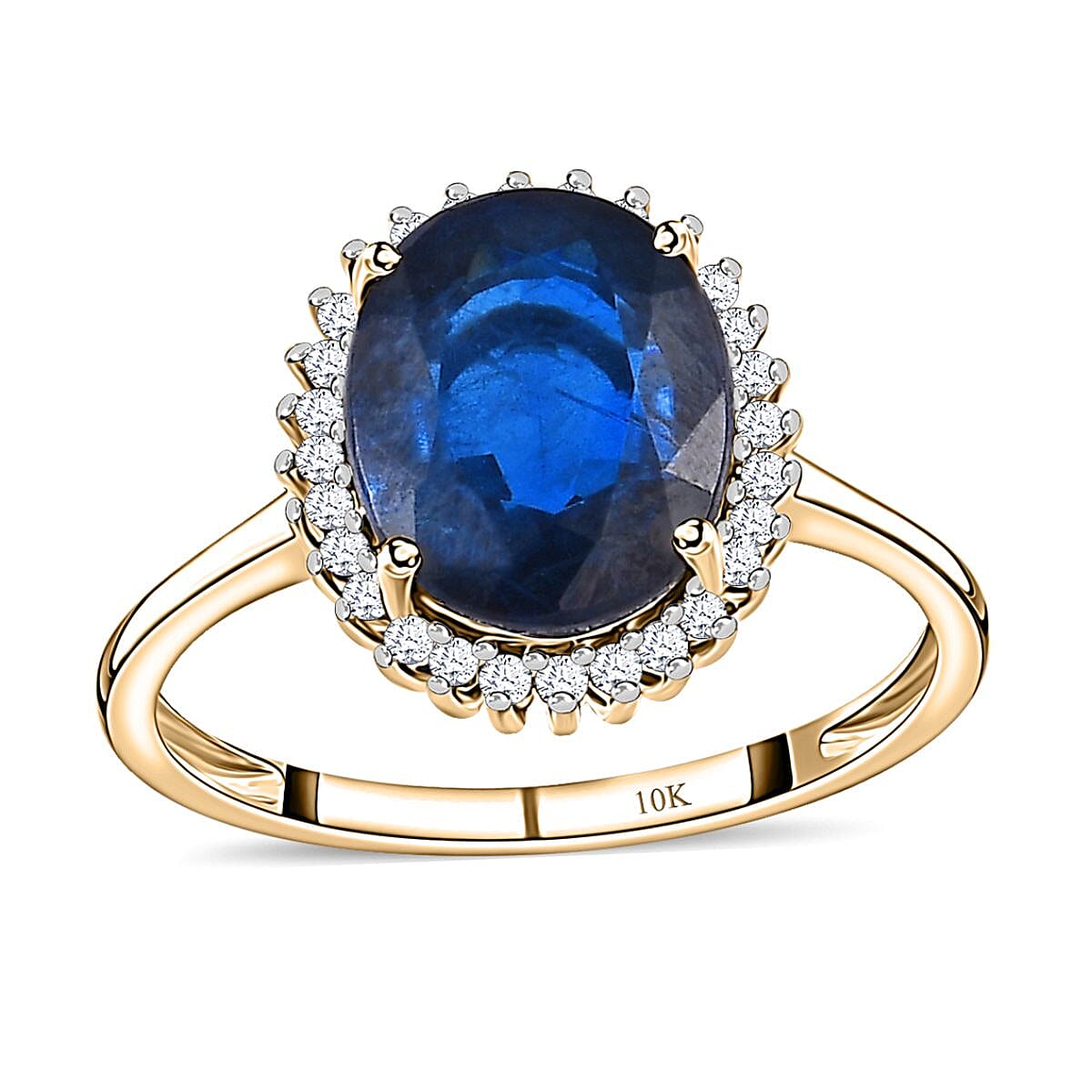 Premium Tanzanian Blue Spinel and Diamond 2.90 ctw Ring, Diamond Halo Ring, 10K Yellow Gold Ring (Size 6.0)