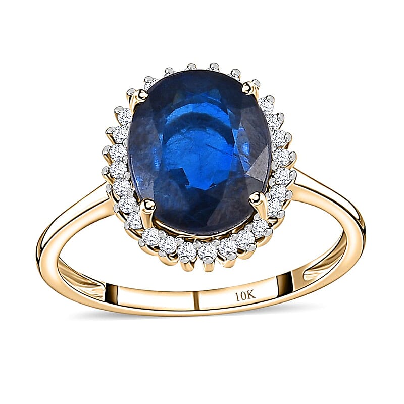 Premium Tanzanian Blue Spinel and Diamond 2.90 ctw Ring, Diamond Halo Ring, 10K Yellow Gold Ring (Size 6.0)