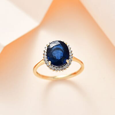 Premium Tanzanian Blue Spinel and Diamond 2.90 ctw Ring, Diamond Halo Ring, 10K Yellow Gold Ring (Size 6.0)