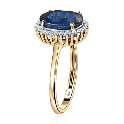 Premium Tanzanian Blue Spinel and Diamond 2.90 ctw Ring, Diamond Halo Ring, 10K Yellow Gold Ring (Size 6.0)