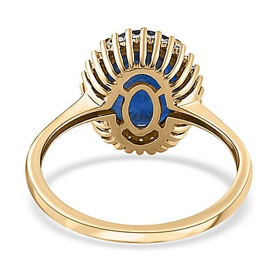 Premium Tanzanian Blue Spinel and Diamond 2.90 ctw Ring, Diamond Halo Ring, 10K Yellow Gold Ring (Size 6.0)