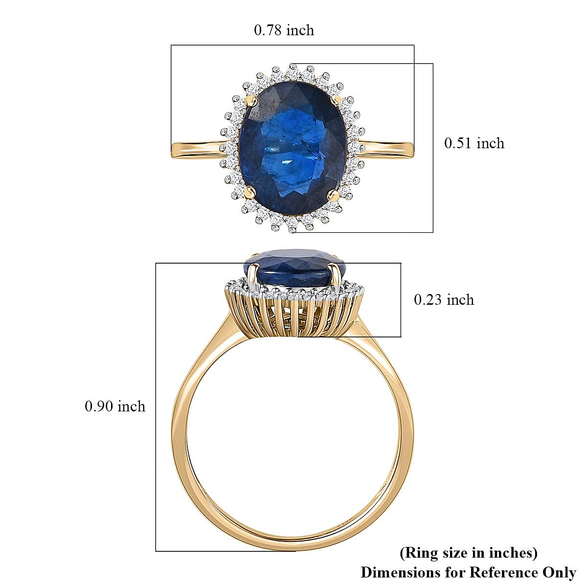 Premium Tanzanian Blue Spinel and Diamond 2.90 ctw Ring, Diamond Halo Ring, 10K Yellow Gold Ring (Size 6.0)