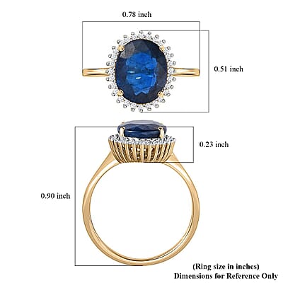 Premium Tanzanian Blue Spinel and Diamond 2.90 ctw Ring, Diamond Halo Ring, 10K Yellow Gold Ring (Size 6.0)