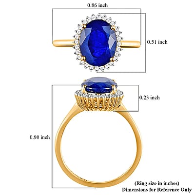 Premium Tanzanian Blue Spinel and Diamond 2.90 ctw Ring, Diamond Halo Ring, 10K Yellow Gold Ring (Size 6.0)