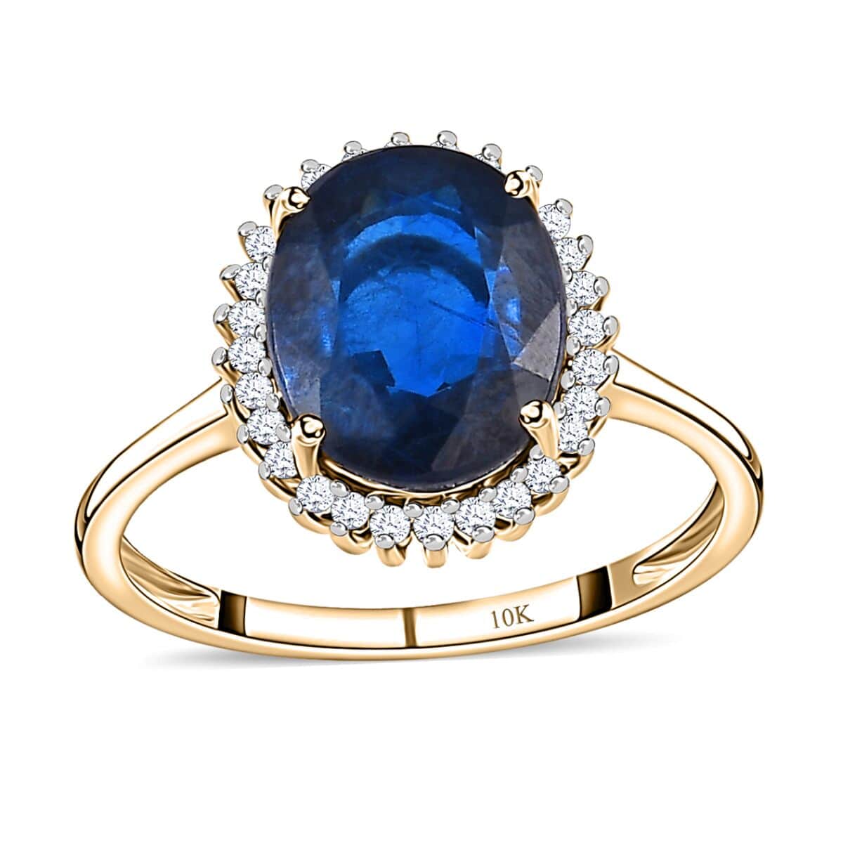 Premium Tanzanian Blue Spinel and Diamond 2.90 ctw Ring, Diamond Halo Ring, 10K Yellow Gold Ring (Size 7.0) image number 0