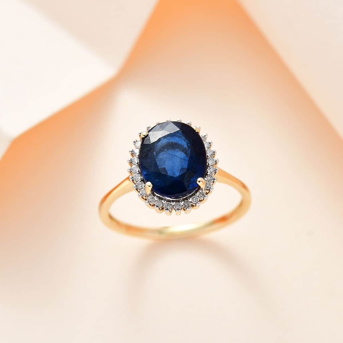 Premium Tanzanian Blue Spinel and Diamond 2.90 ctw Ring, Diamond Halo Ring, 10K Yellow Gold Ring (Size 7.0) image number 1