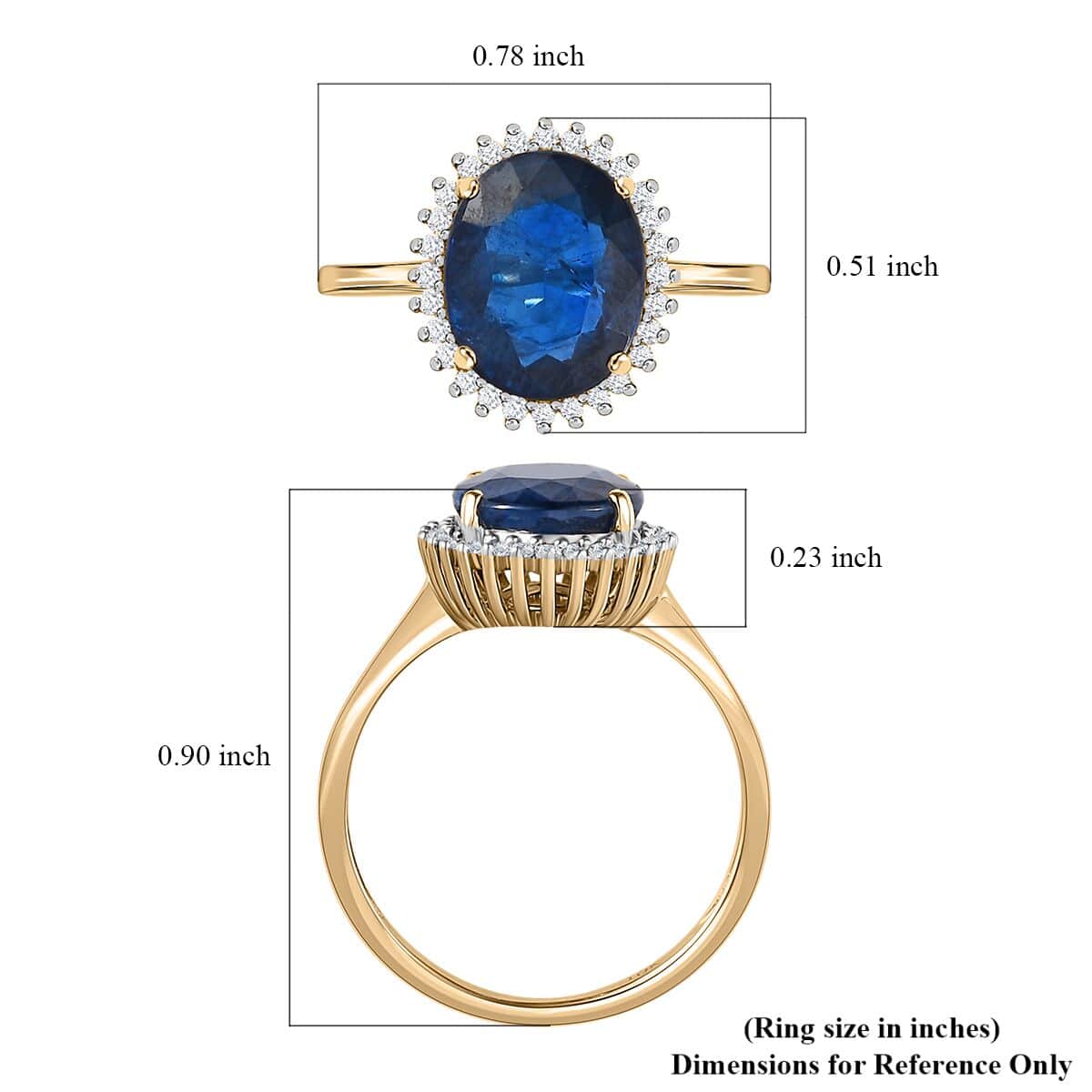 Premium Tanzanian Blue Spinel and Diamond 2.90 ctw Ring, Diamond Halo Ring, 10K Yellow Gold Ring (Size 7.0) image number 5