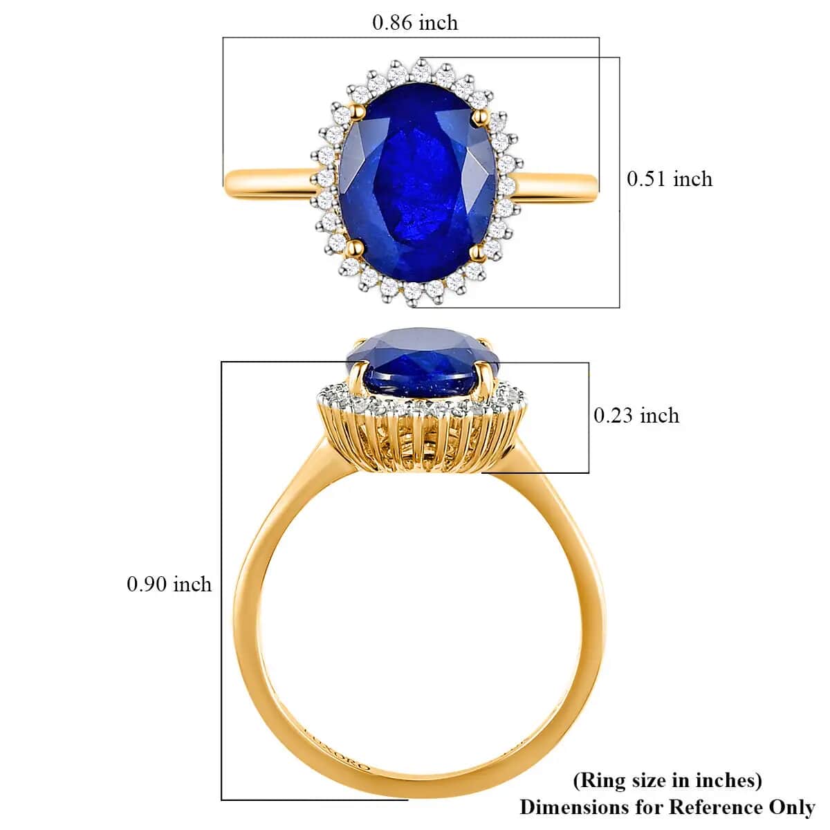 Premium Tanzanian Blue Spinel and Diamond 2.90 ctw Ring, Diamond Halo Ring, 10K Yellow Gold Ring (Size 7.0) image number 6