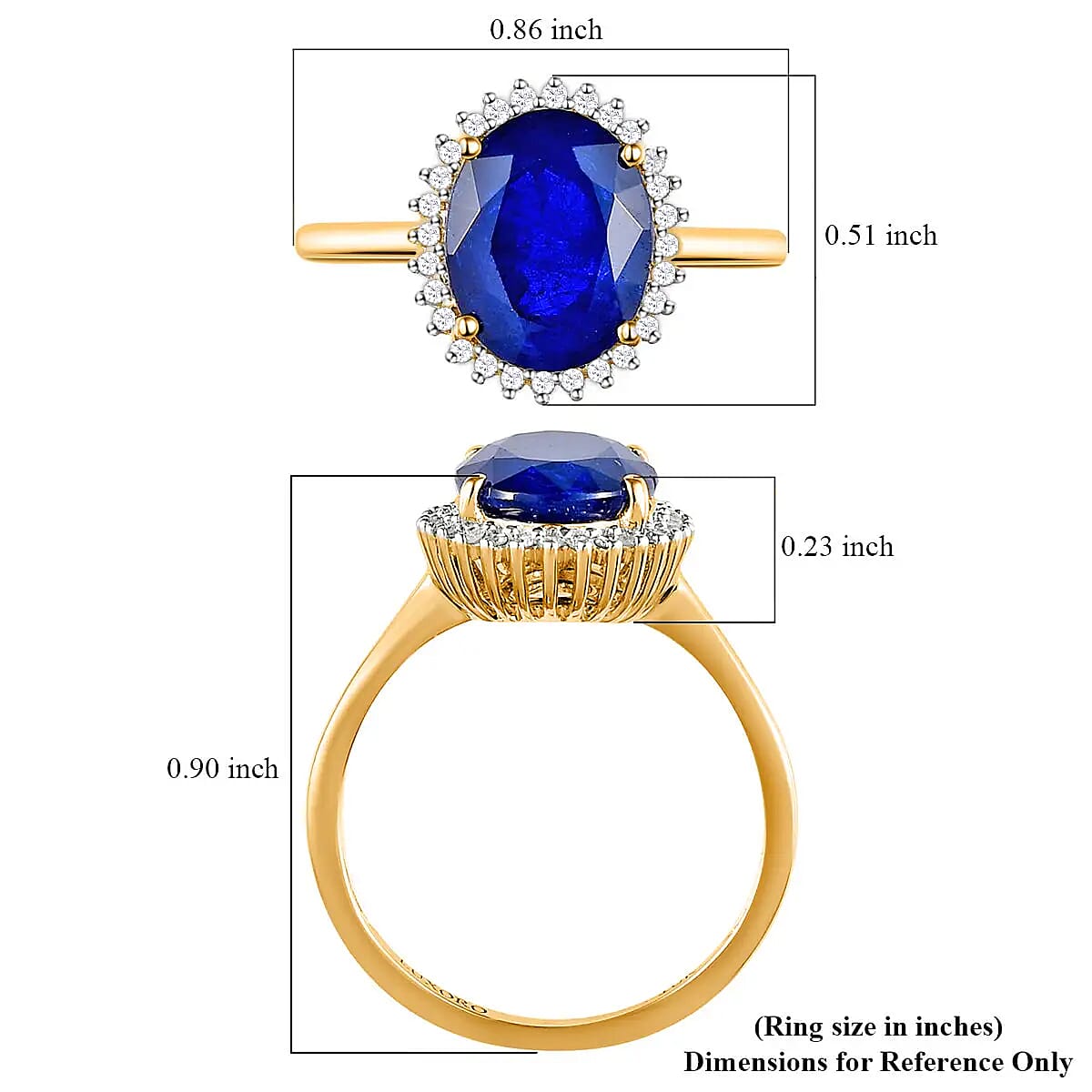 Premium Tanzanian Blue Spinel and Diamond 2.90 ctw Ring, Diamond Halo Ring, 10K Yellow Gold Ring (Size 9.0) image number 6