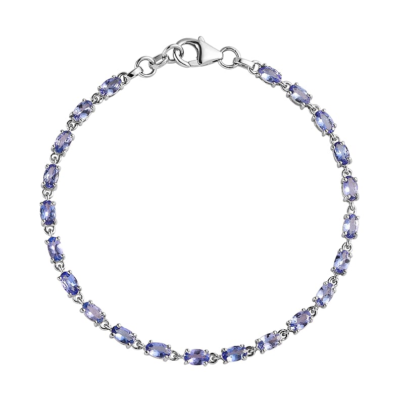 D'Joy Tanzanite Link Bracelet in Platinum Over Sterling Silver (7.25 In) 5.00 ctw