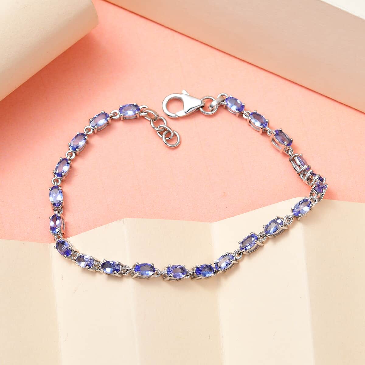 Doorbuster Tanzanite Link Bracelet in Platinum Over Sterling Silver (6.50 In) 3.65 ctw image number 1