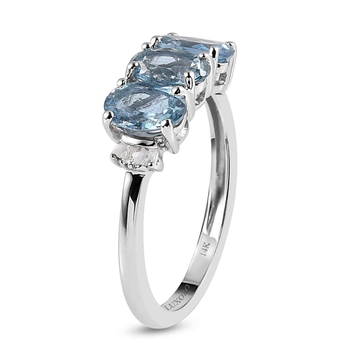 Luxoro 14K White Gold AAA Santa Maria Aquamarine and G-H I3 Diamond Trilogy Ring (Size 10.0) 1.35 ctw image number 3
