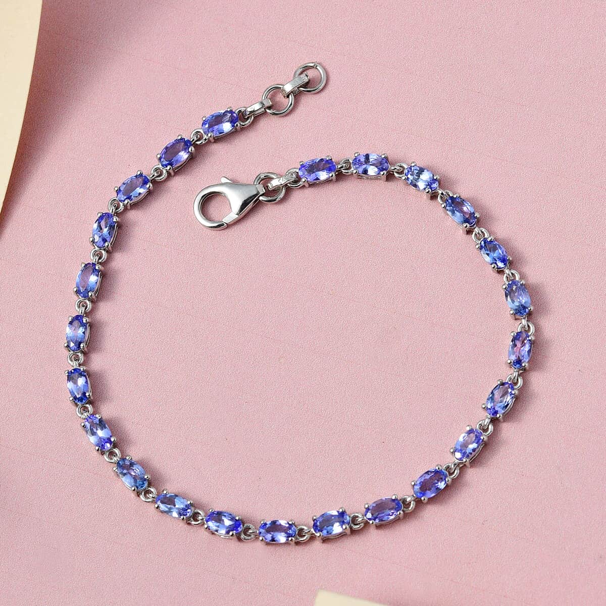 Tanzanite Link Bracelet in Platinum Over Sterling Silver (8.00 In) 5.60 ctw image number 1