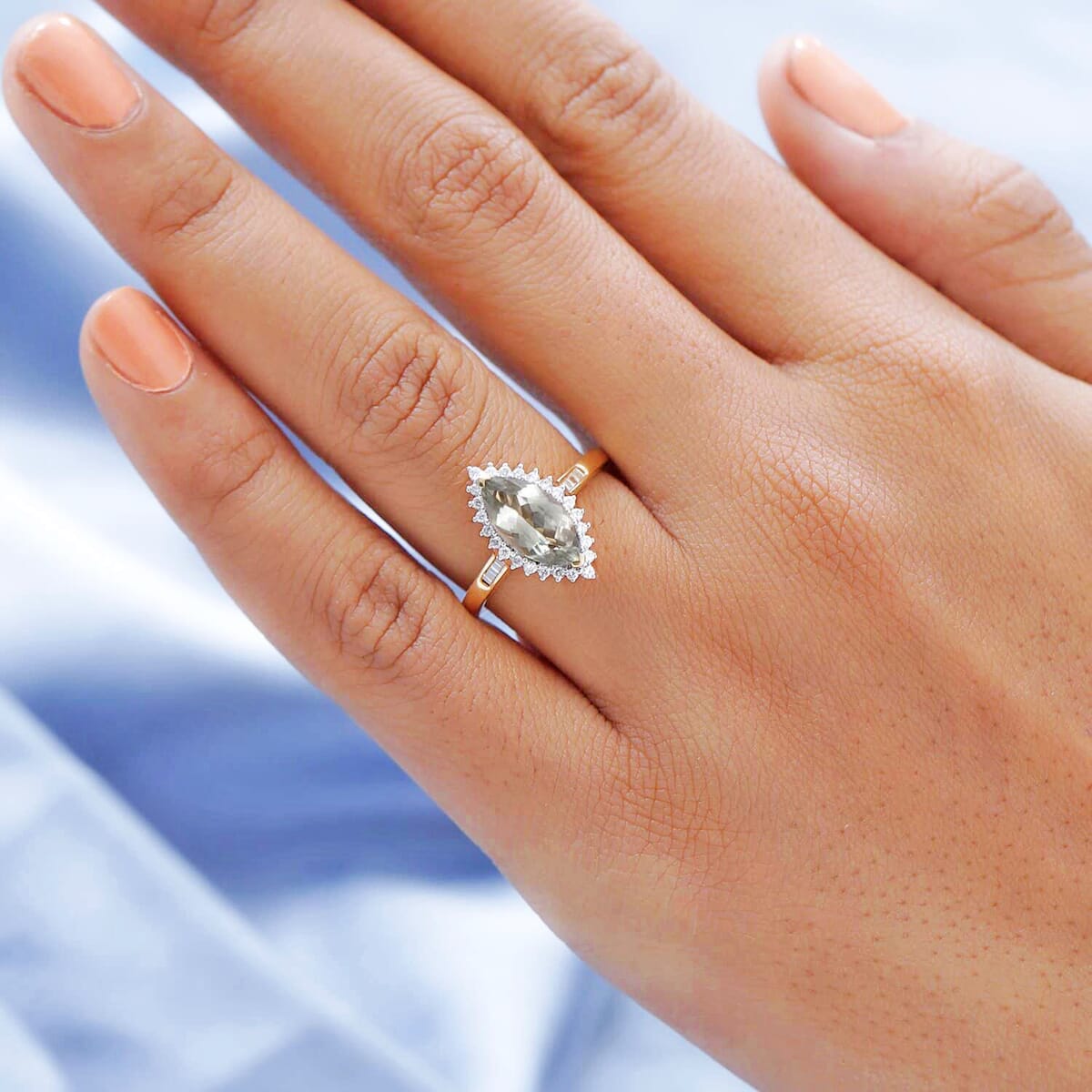 Doorbuster ILIANA 18K Yellow Gold AAA Turkizite and G-H SI Diamond Halo Ring 3.90 Grams 2.25 ctw image number 2