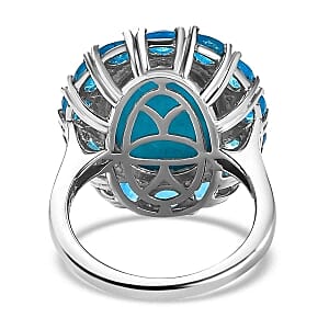 Sleeping Beauty Turquoise and Neon Apatite 10.39 ctw Cluster Ring in Platinum Over Sterling Silver (Size 11.5)