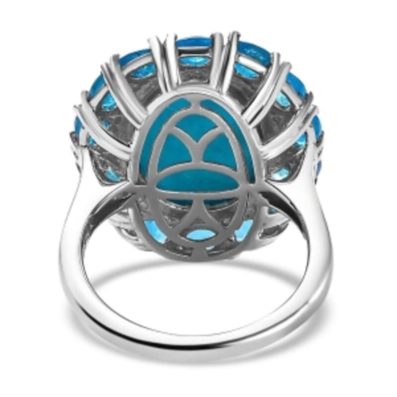 Sleeping Beauty Turquoise and Neon Apatite 10.39 ctw Cluster Ring in Platinum Over Sterling Silver (Size 11.5)