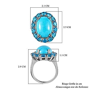 Sleeping Beauty Turquoise and Neon Apatite 10.39 ctw Cluster Ring in Platinum Over Sterling Silver (Size 11.5)