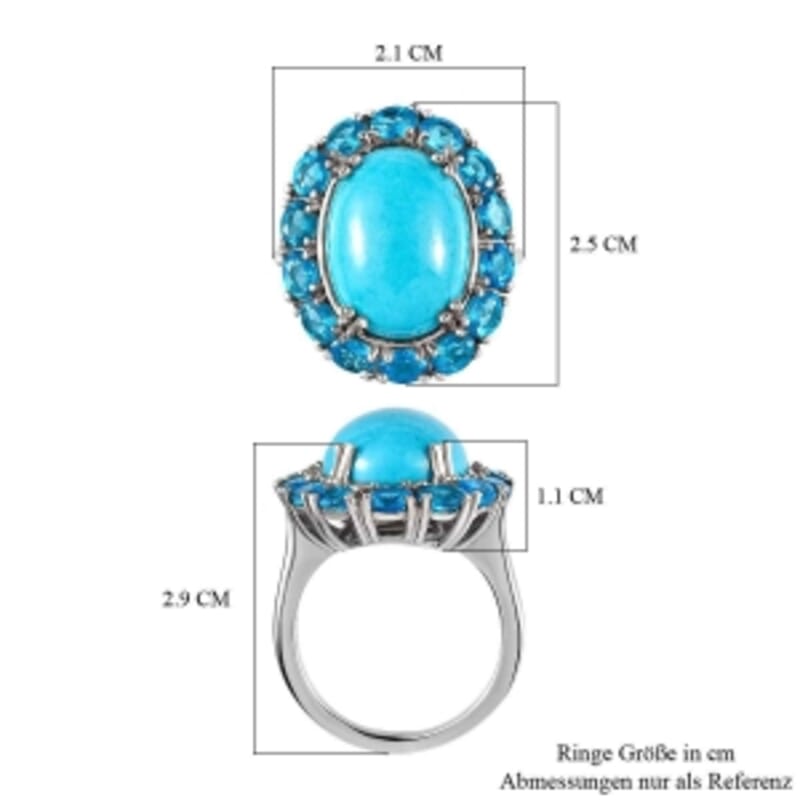 Sleeping Beauty Turquoise and Neon Apatite 10.39 ctw Cluster Ring in Platinum Over Sterling Silver (Size 11.5)