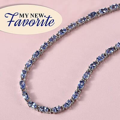Tanzanite 13.85 ctw Link Necklace 18-20 Inches in Platinum Over Sterling Silver