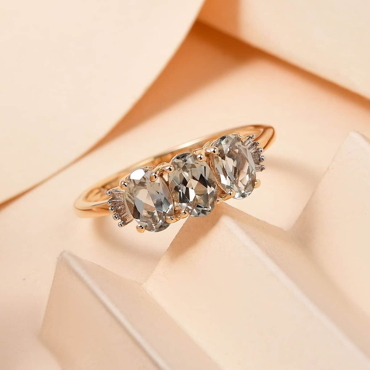 Doorbuster LUXORO 10K Yellow Gold AAA Turkizite and G-H I3 Diamond Trilogy Ring (Size 7.0) 1.50 ctw image number 1