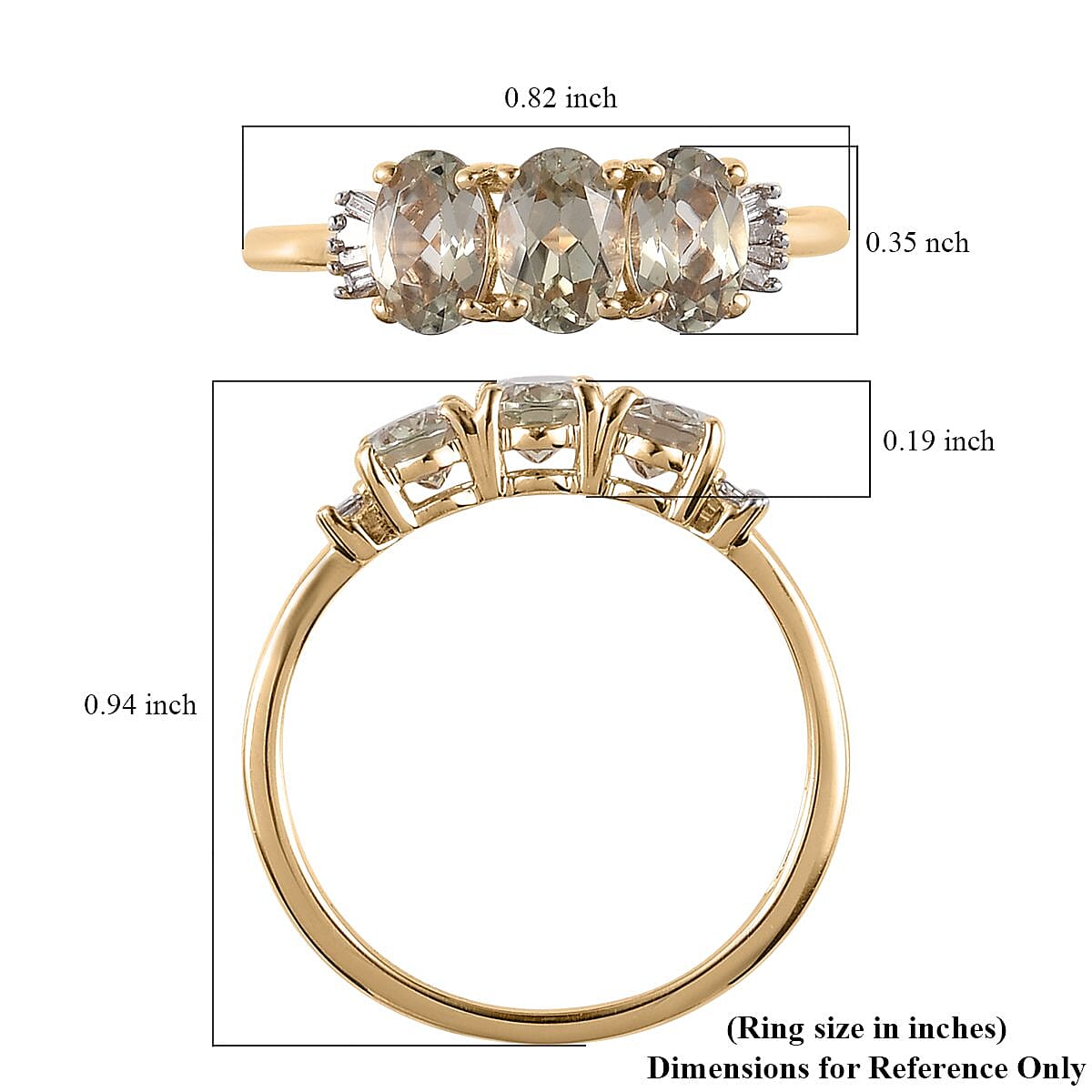 Luxoro 10K Yellow Gold AAA Turkizite and G-H I3 Diamond Trilogy Ring (Size 7.0) 1.50 ctw image number 5