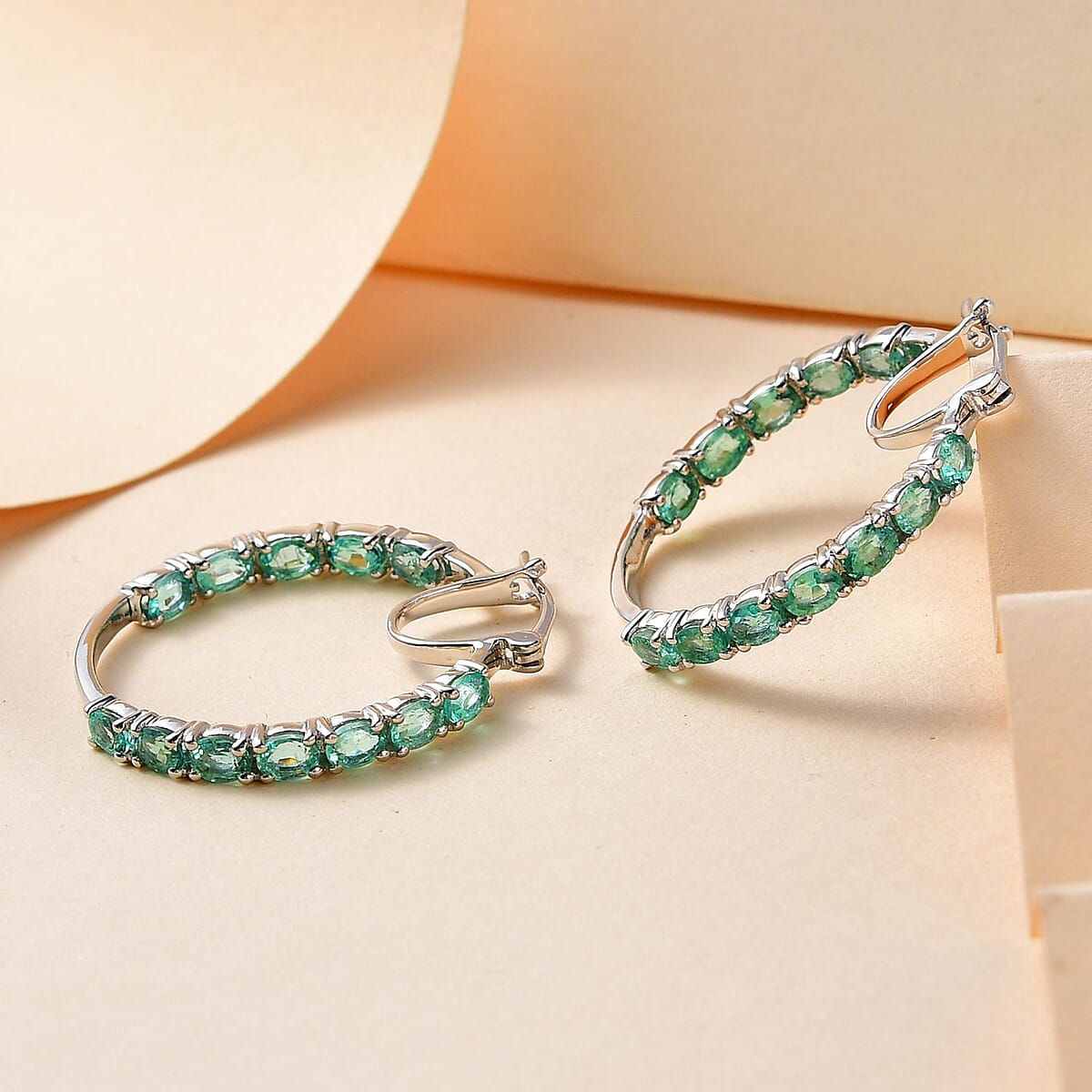 Boyaca Colombian Emerald Inside Out Hoop Earrings in Platinum Over Sterling Silver 3.75 ctw image number 1