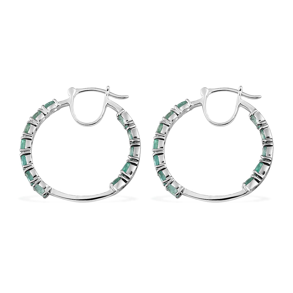 Boyaca Colombian Emerald Inside Out Hoop Earrings in Platinum Over Sterling Silver 3.75 ctw image number 3