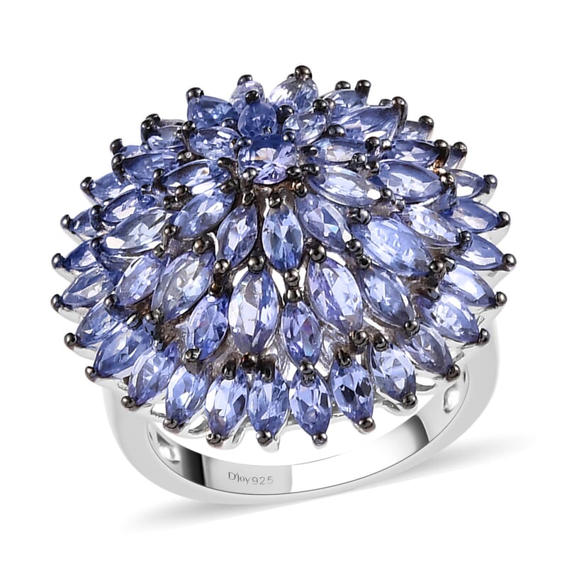 Tanzanite Floral Spray Ring in Platinum Over Sterling Silver (Size 10.0) 7.10 Grams 4.75 ctw