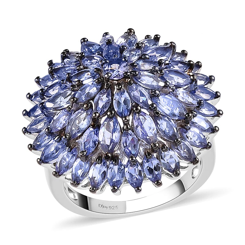 Tanzanite Floral Spray Ring in Platinum Over Sterling Silver (Size 10.0) 7.10 Grams 4.75 ctw