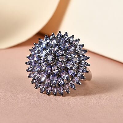 Tanzanite Floral Spray Ring in Platinum Over Sterling Silver (Size 10.0) 7.10 Grams 4.75 ctw