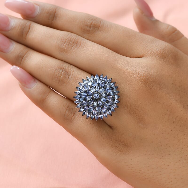 Tanzanite Floral Spray Ring in Platinum Over Sterling Silver (Size 10.0) 7.10 Grams 4.75 ctw