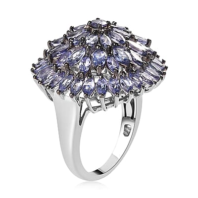 Tanzanite Floral Spray Ring in Platinum Over Sterling Silver (Size 10.0) 7.10 Grams 4.75 ctw
