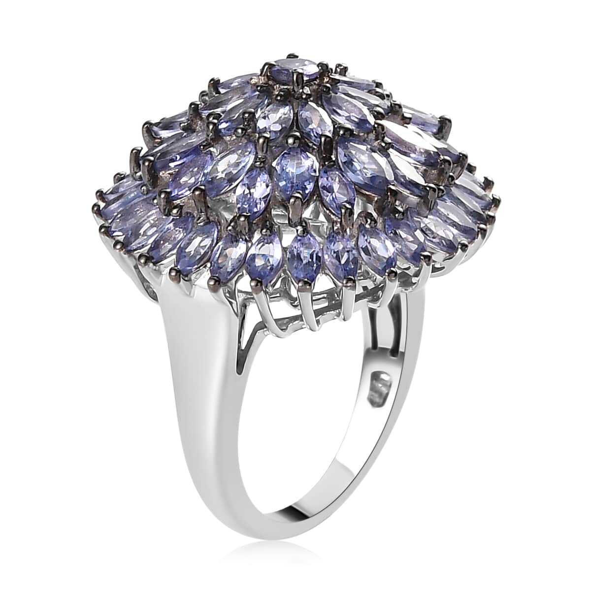 Tanzanite Floral Spray Ring in Platinum Over Sterling Silver (Size 10.0) 7.10 Grams 4.75 ctw image number 3