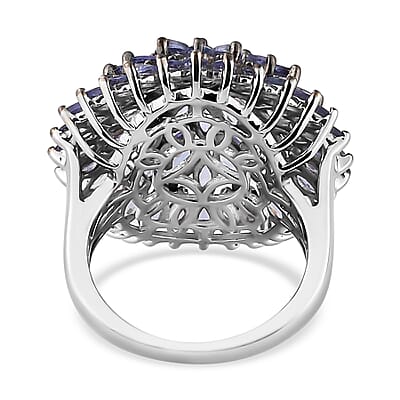 Tanzanite Floral Spray Ring in Platinum Over Sterling Silver (Size 10.0) 7.10 Grams 4.75 ctw